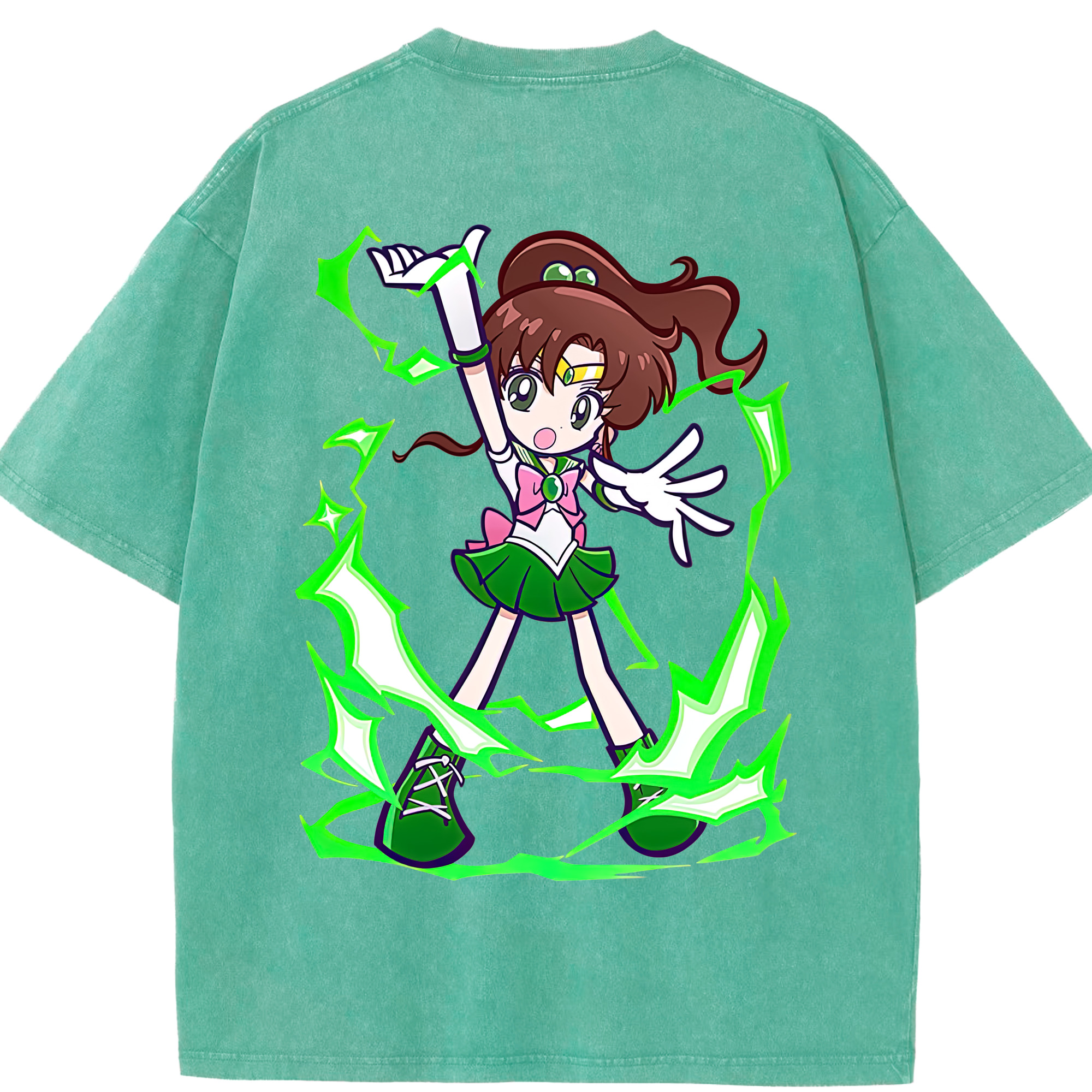 （画像用） 美少女戦士セーラームーン 木野 まこと きの まこと Sailor Moon Kino Makoto （セーラージュピター；Sailor Jupiter） 綿100% ヴィンテージ風 半袖Tシャツ（背面プリント）